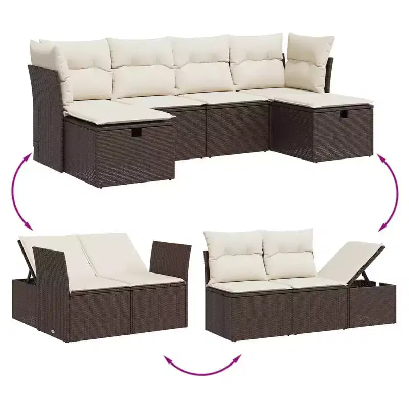 vidaXL Patio Sofa Set with Cushions Outdoor Furniture 6 Piece Poly Rattan