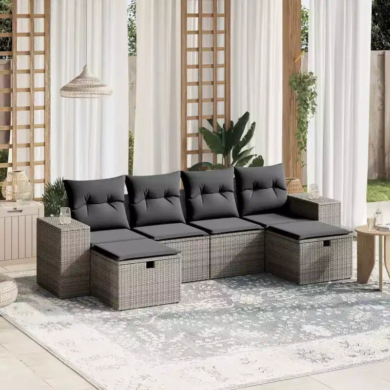 vidaXL Patio Sofa Set with Cushions Outdoor Furniture 6 Piece Poly Rattan
