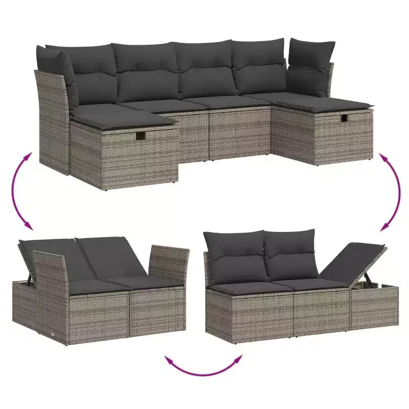 vidaXL Patio Sofa Set with Cushions Outdoor Furniture 6 Piece Poly Rattan