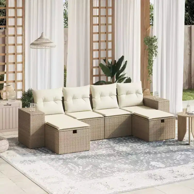 vidaXL Patio Sofa Set with Cushions Outdoor Furniture 6 Piece Poly Rattan