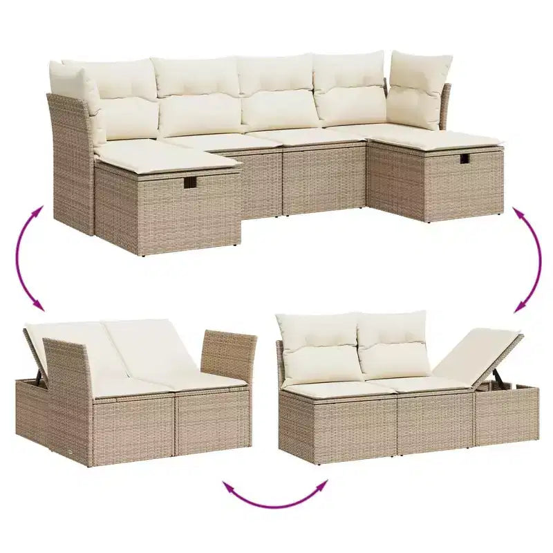 vidaXL Patio Sofa Set with Cushions Outdoor Furniture 6 Piece Poly Rattan