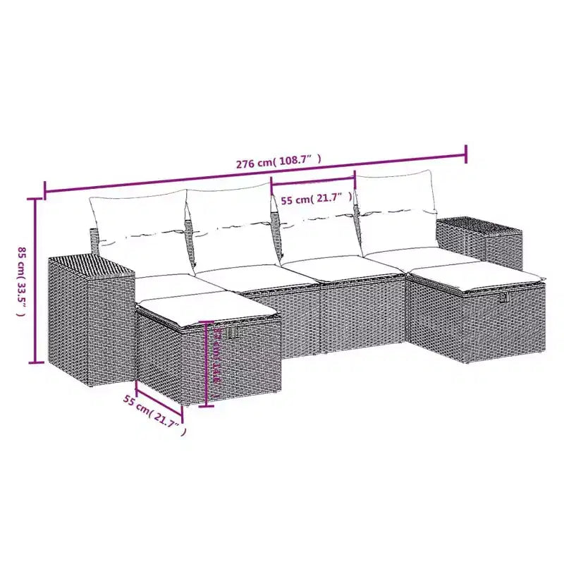 vidaXL Patio Sofa Set with Cushions Outdoor Furniture 6 Piece Poly Rattan