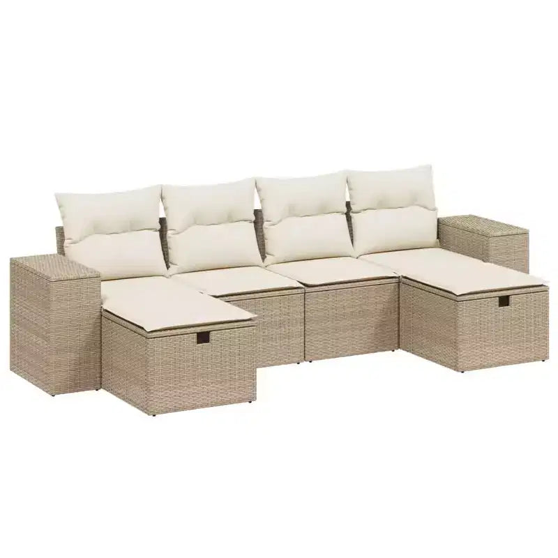 vidaXL Patio Sofa Set with Cushions Outdoor Furniture 6 Piece Poly Rattan