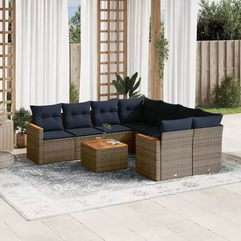 vidaXL Conjunto de Sofás de Jardín con Cojines Muebles de Exterior 9 Piezas Ratán Sintético