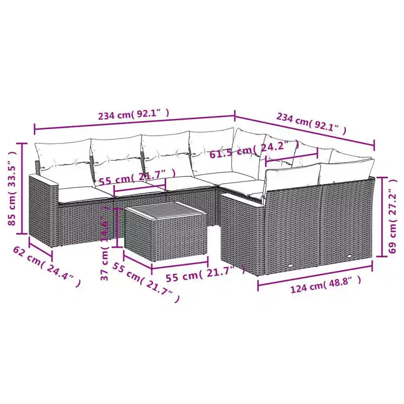 vidaXL Conjunto de Sofás de Jardín con Cojines Muebles de Exterior 9 Piezas Ratán Sintético