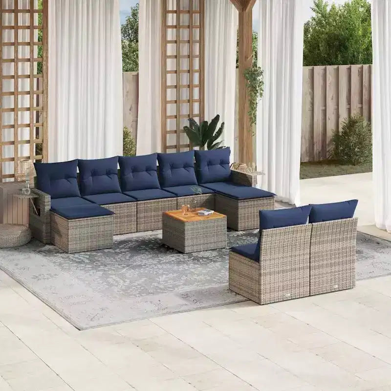 vidaXL 10 Piece Garden Sofa Set with Cushions Black Poly Rattan