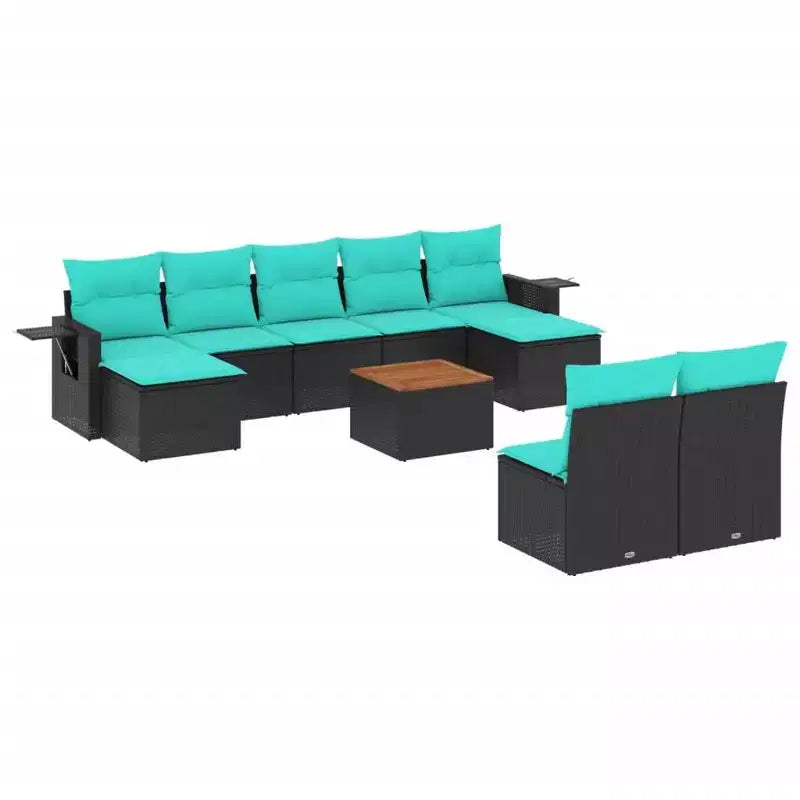 vidaXL 10 Piece Garden Sofa Set with Cushions Black Poly Rattan