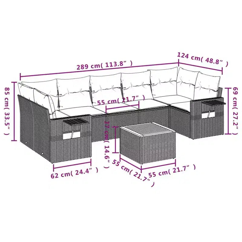 vidaXL 8 Piece Garden Sofa Set with Cushions Grey Poly Rattan