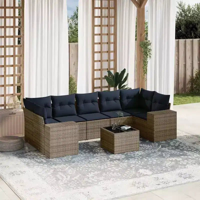 vidaXL 8 Piece Garden Sofa Set with Cushions Brown Poly Rattan