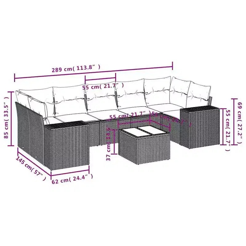 vidaXL 8 Piece Garden Sofa Set with Cushions Brown Poly Rattan