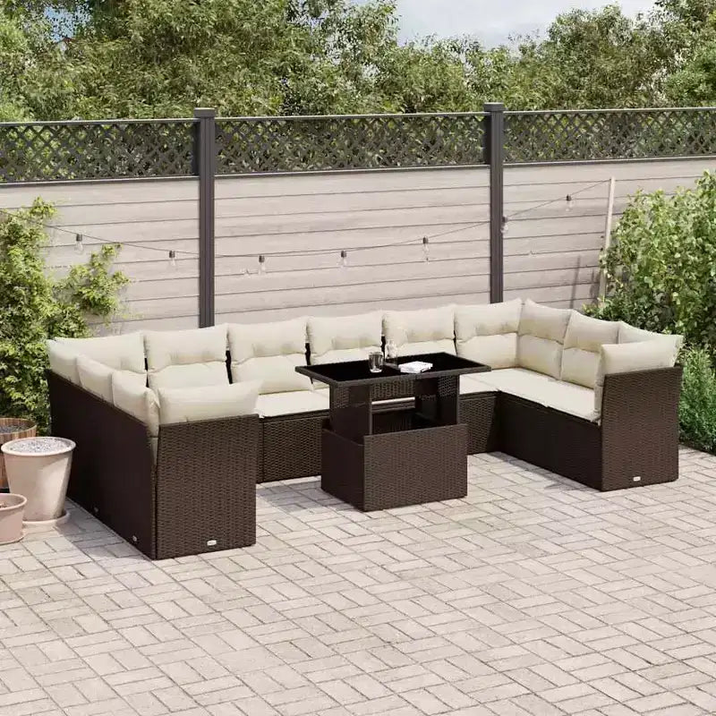 vidaXL 11 Piece Patio Sofa Set with Cushions, Poly Rattan Outdoor Sectional, Modular, Multiple Colors