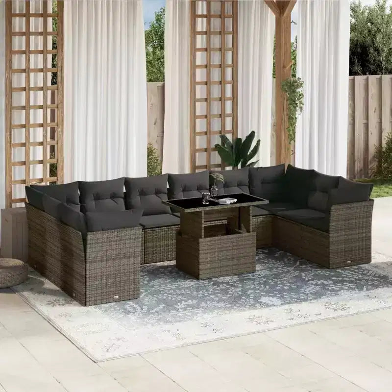 vidaXL 11 Piece Patio Sofa Set with Cushions, Poly Rattan Outdoor Sectional, Modular, Multiple Colors