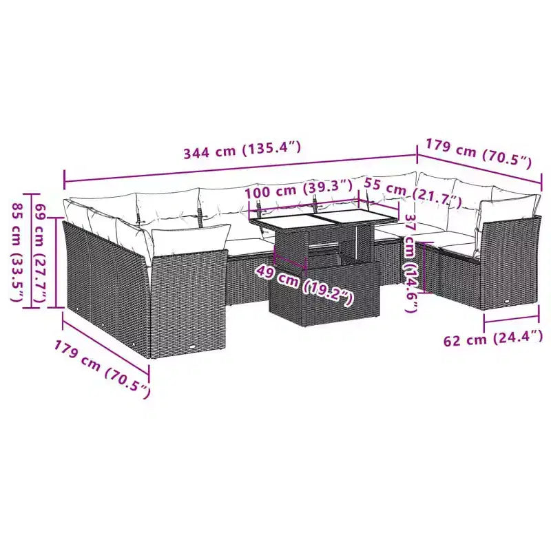 vidaXL 11 Piece Patio Sofa Set with Cushions, Poly Rattan Outdoor Sectional, Modular, Multiple Colors