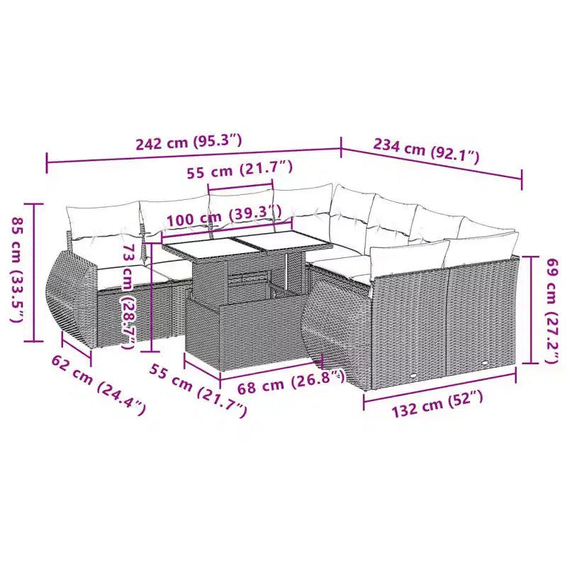 vidaXL Garden Sofa Set PE Rattan Large Garden Sofa Set