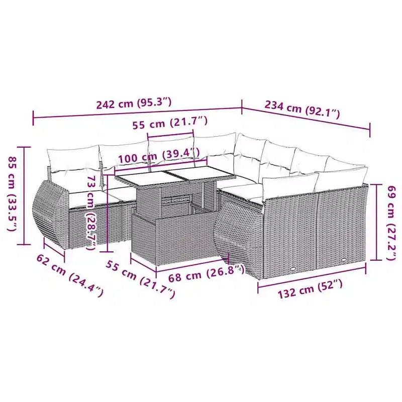 vidaXL Garden Sofa Set PE Rattan Large Garden Sofa Set