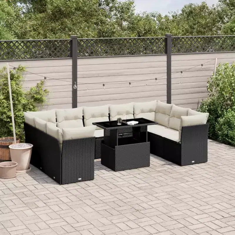 vidaXL 10 Piece Patio Sofa Set with Cushions, Poly Rattan Outdoor Sectional, Modular, Multiple Colors/Models