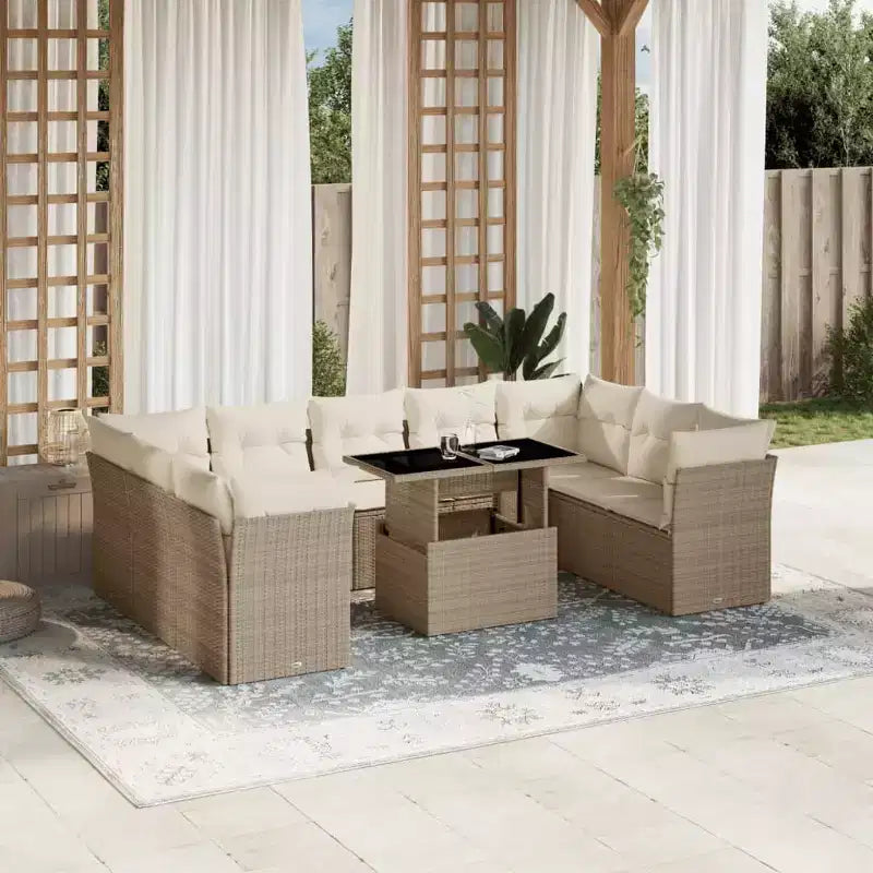 vidaXL 10 Piece Patio Sofa Set with Cushions, Poly Rattan Outdoor Sectional, Modular, Multiple Colors/Models