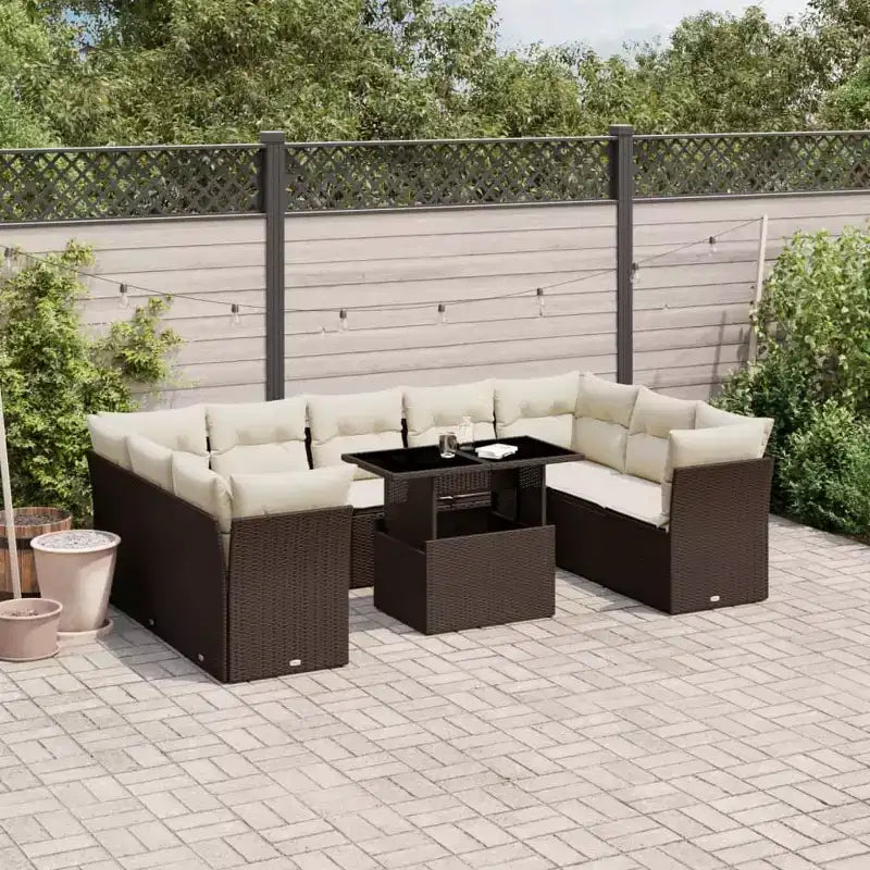 vidaXL 10 Piece Patio Sofa Set with Cushions, Poly Rattan Outdoor Sectional, Modular, Multiple Colors/Models