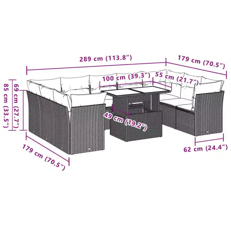 vidaXL 10 Piece Patio Sofa Set with Cushions, Poly Rattan Outdoor Sectional, Modular, Multiple Colors/Models