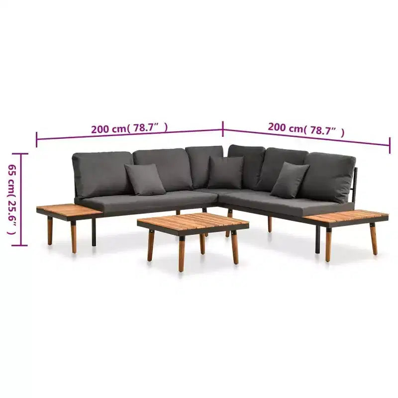 vidaXL 4 Piece Patio Lounge Set with Cushions Solid Acacia Wood