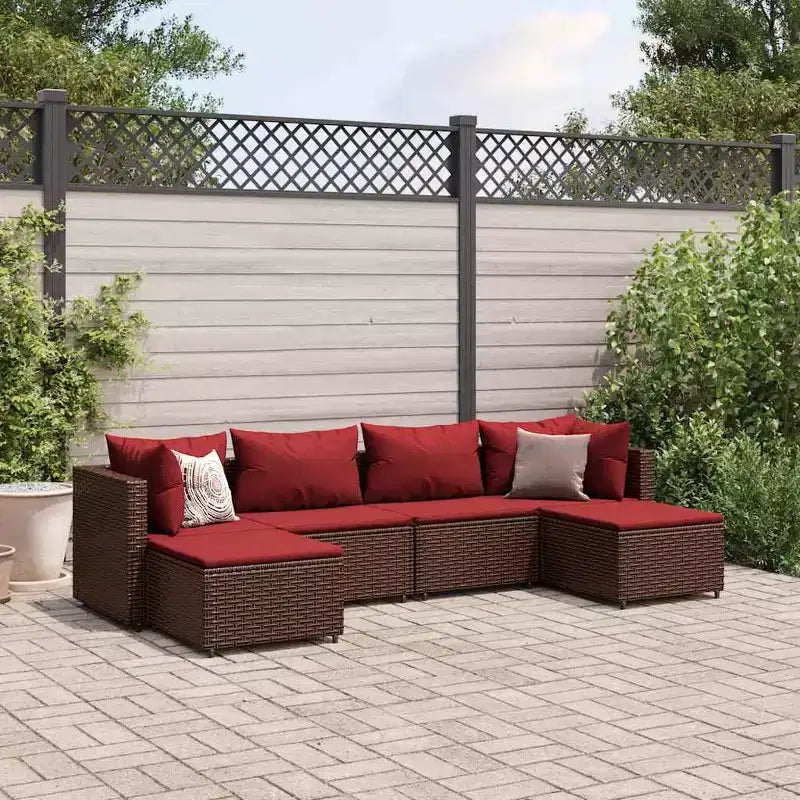 vidaXL Patio Lounge Set with Cushions Sectional Sofa Outdoor 6 Piece Poly Rattan