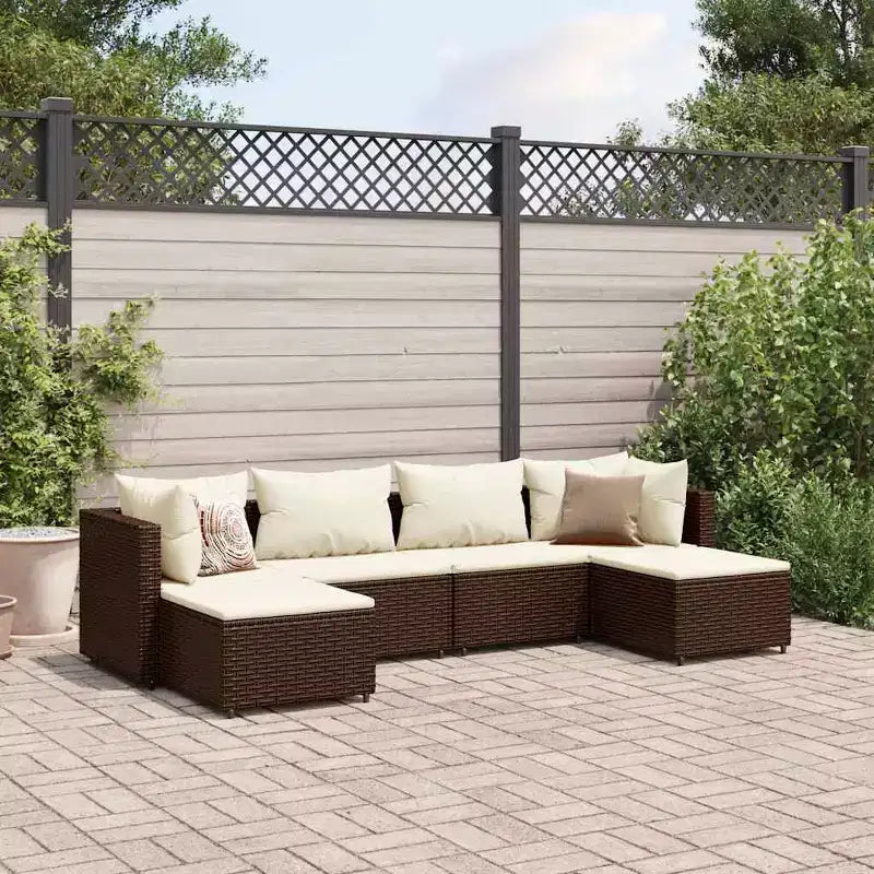 vidaXL Patio Lounge Set with Cushions Sectional Sofa Outdoor 6 Piece Poly Rattan