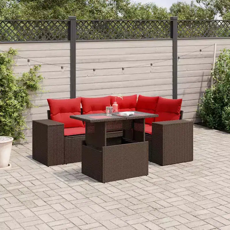 vidaXL Patio Sofa Set with Cushions Table and Couches 5 Piece Poly Rattan