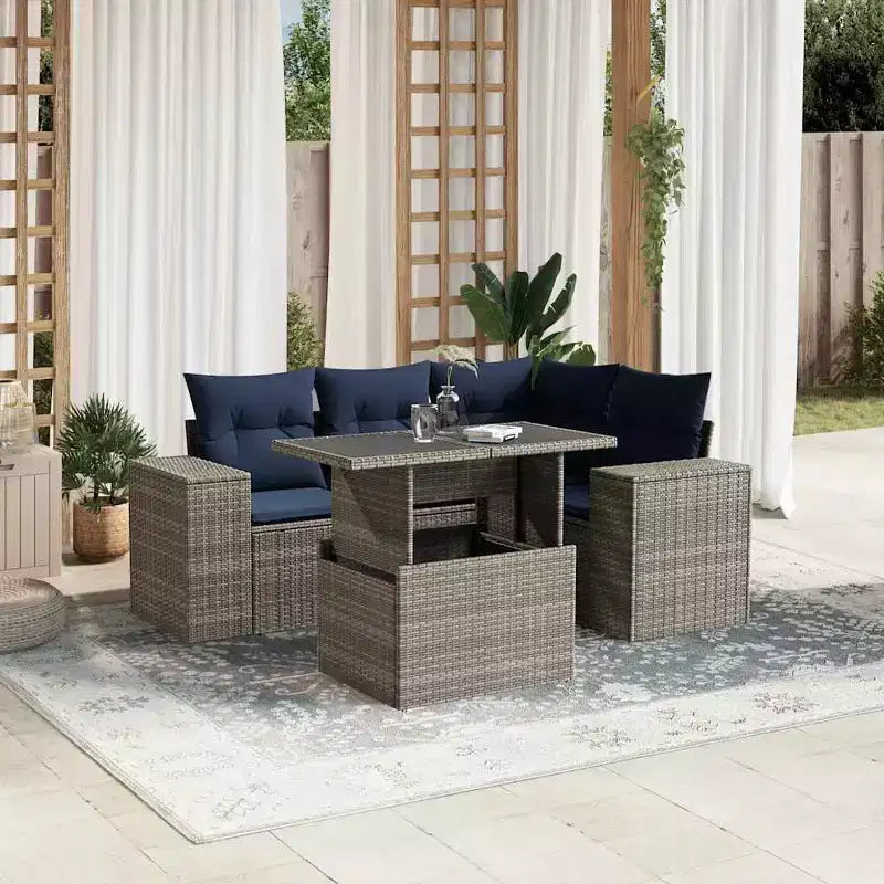 vidaXL Patio Sofa Set with Cushions Table and Couches 5 Piece Poly Rattan