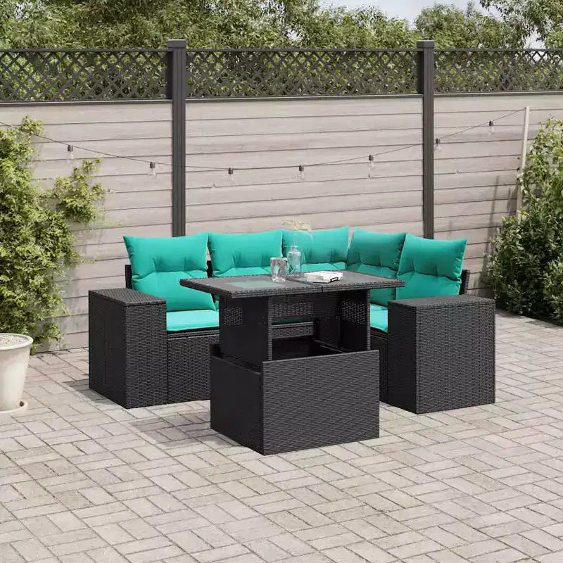 vidaXL Patio Sofa Set with Cushions Table and Couches 5 Piece Poly Rattan