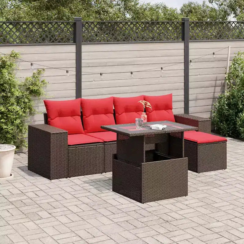 vidaXL Patio Sofa Set with Cushions Table and Couches 6 Piece Poly Rattan