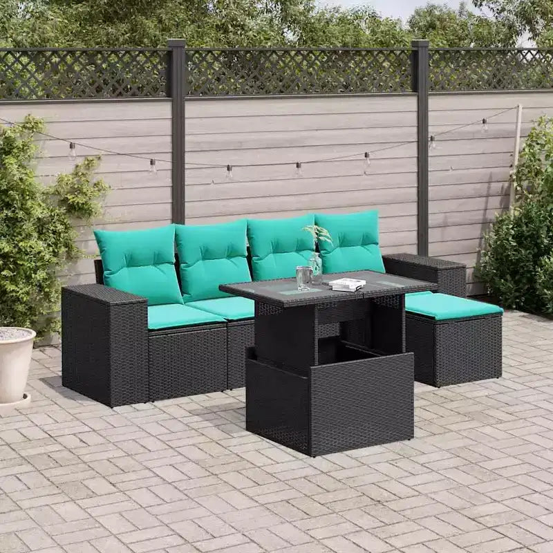 vidaXL Patio Sofa Set with Cushions Table and Couches 6 Piece Poly Rattan