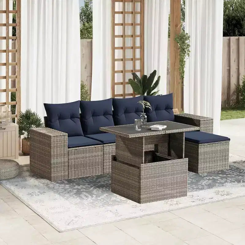 vidaXL Patio Sofa Set with Cushions Table and Couches 6 Piece Poly Rattan
