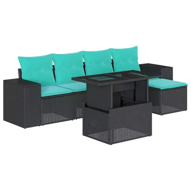 vidaXL Patio Sofa Set with Cushions Table and Couches 6 Piece Poly Rattan