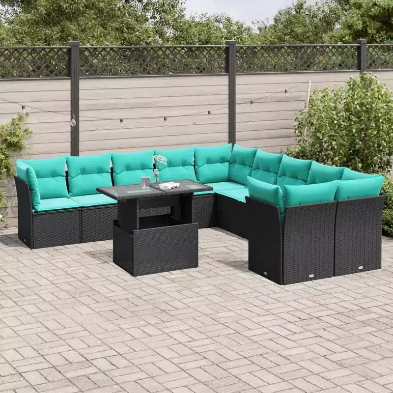 vidaXL Conjunto de sofás de patio con cojines y mesa, exterior de ratán sintético, 11 piezas
