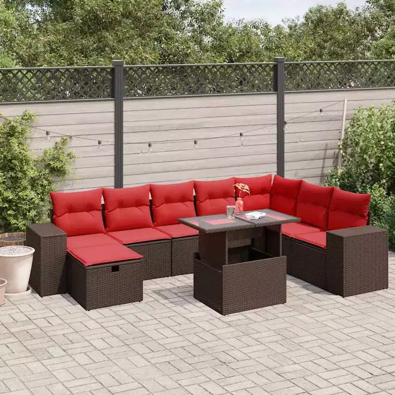 vidaXL Patio Sofa Set with Cushions Sectional Couches 9 Piece Poly Rattan