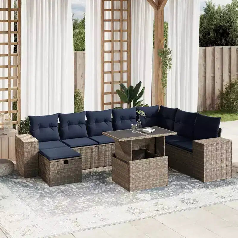 vidaXL Patio Sofa Set with Cushions Sectional Couches 9 Piece Poly Rattan