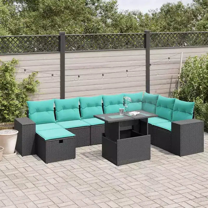 vidaXL Patio Sofa Set with Cushions Sectional Couches 9 Piece Poly Rattan