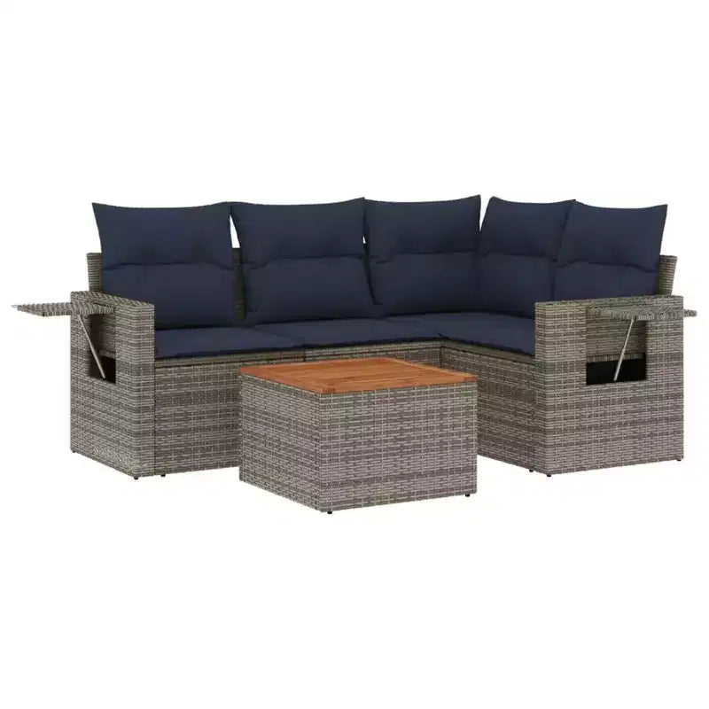 vidaXL 5 Piece Garden Sofa Set with Cushions Grey Poly Rattan
