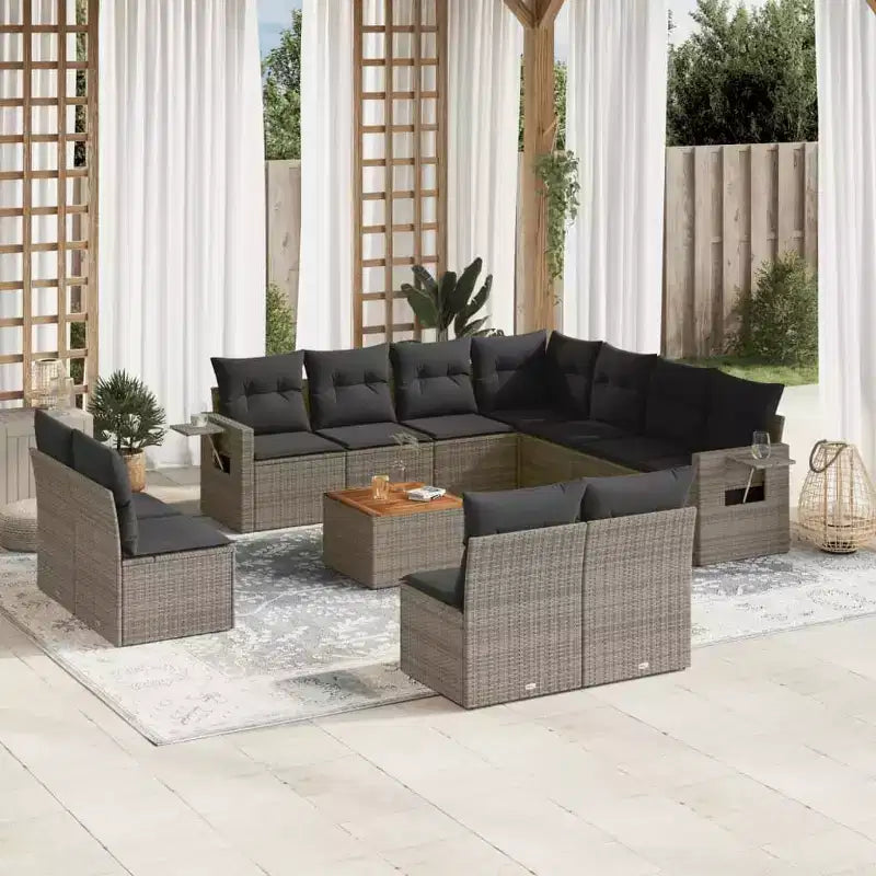 vidaXL 12 Piece Patio Sofa Set with Cushions Gray Poly Rattan