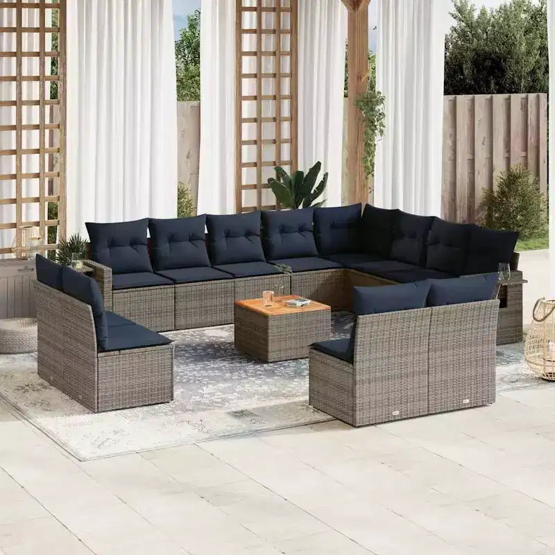 vidaXL 13 Piece Garden Sofa Set with Cushions Black Poly Rattan