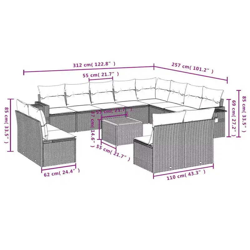 vidaXL 13 Piece Garden Sofa Set with Cushions Black Poly Rattan