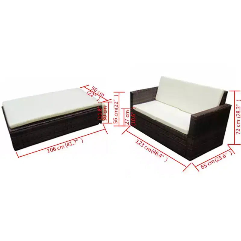 vidaXL Patio Furniture Set 2 Piece Patio Loveseat Outdoor Sofa Poly Rattan