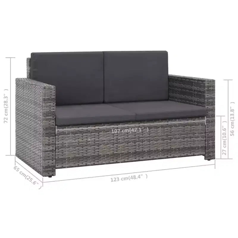 vidaXL Patio Furniture Set 2 Piece Patio Loveseat Outdoor Sofa Poly Rattan