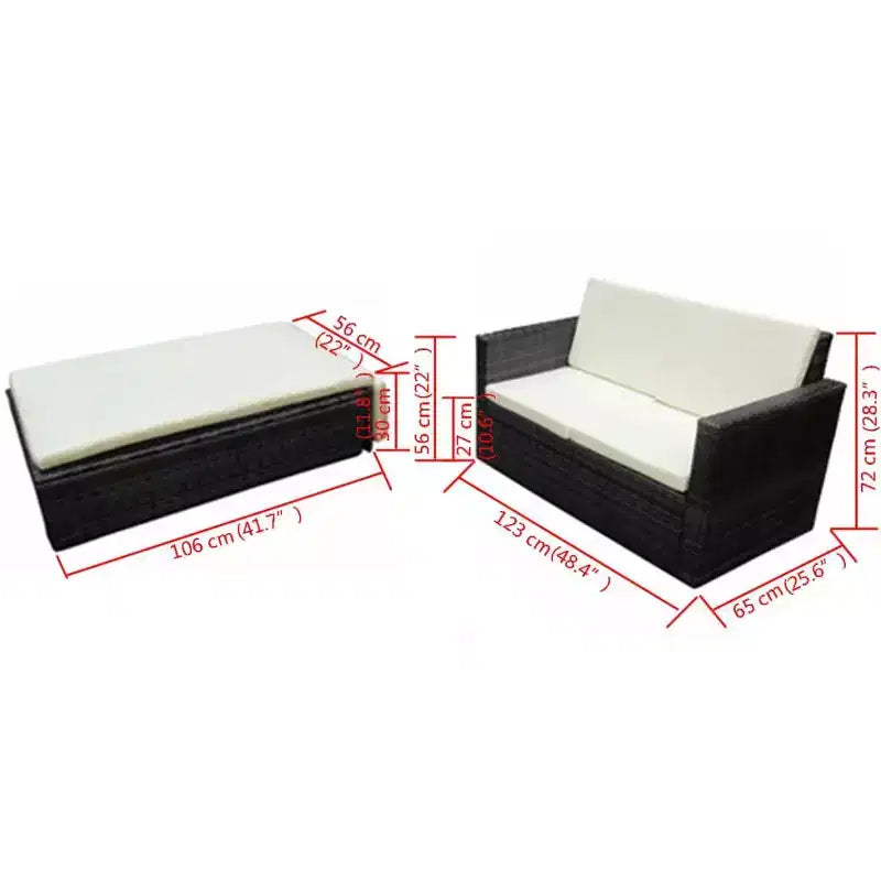 vidaXL Patio Furniture Set 2 Piece Patio Loveseat Outdoor Sofa Poly Rattan