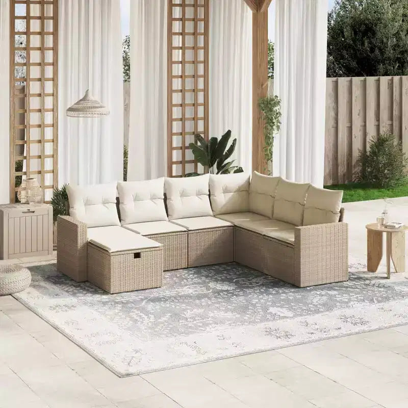 vidaXL Juego de Sofás de Jardín de 7 Piezas con Cojines, Sofá Modular de Ratán Sintético, Varios Colores, Diseño Modular