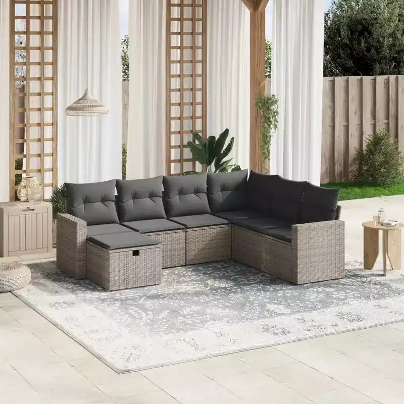 vidaXL Juego de Sofás de Jardín de 7 Piezas con Cojines, Sofá Modular de Ratán Sintético, Varios Colores, Diseño Modular