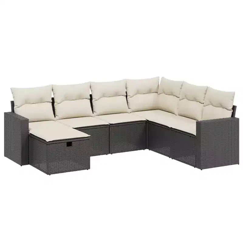 vidaXL 7 Piece Patio Sofa Set with Cushions, Poly Rattan Outdoor Sectional, Multiple Colors, Modular Design