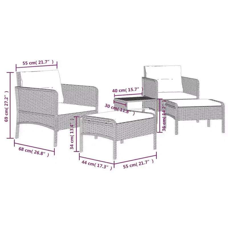 vidaXL Patio Furniture Set 5 Piece Outdoor Chair with Cushions Poly Rattan