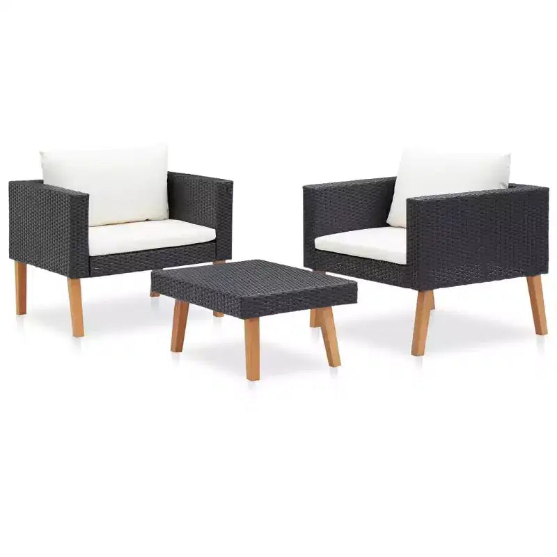 vidaXL Patio Furniture Set 3 Piece Patio Sofa with Coffee Table Poly Rattan