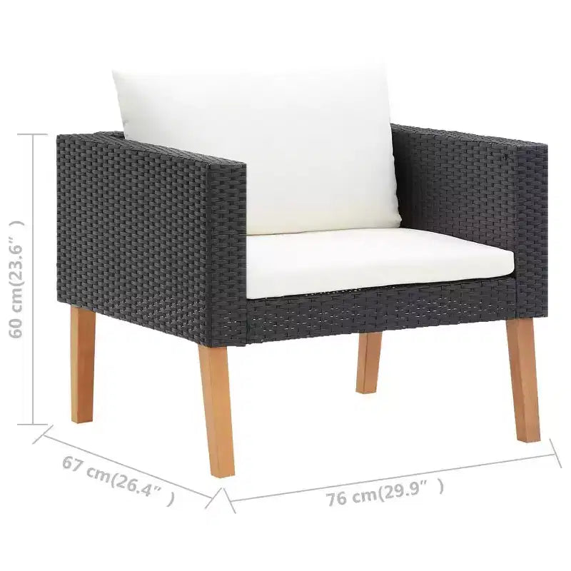 vidaXL Patio Furniture Set 3 Piece Patio Sofa with Coffee Table Poly Rattan